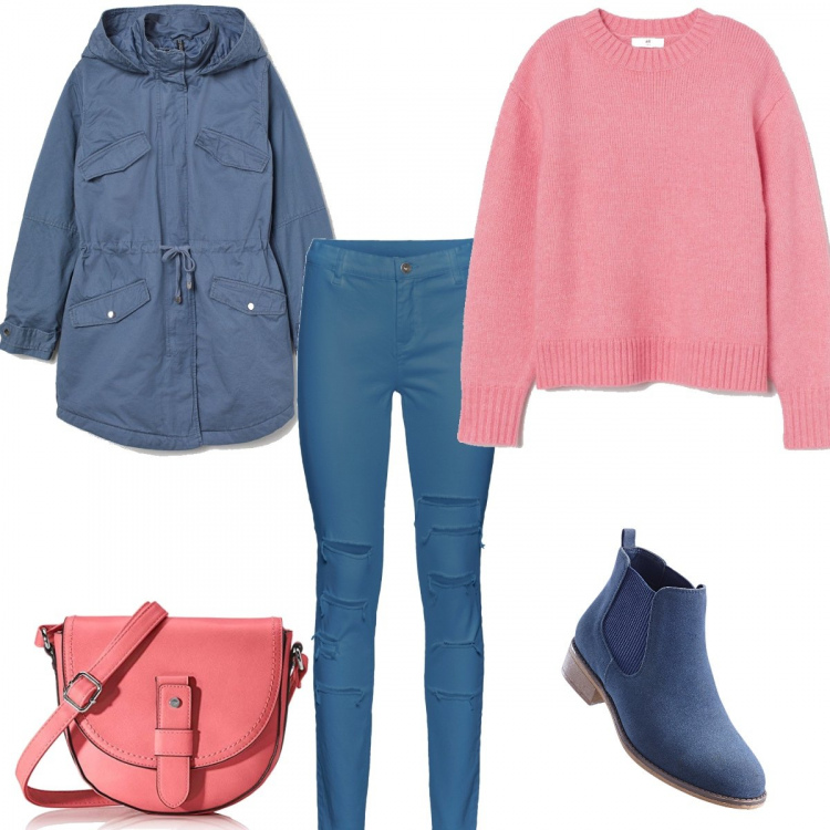 Outfit donna - #Mi vesto bene con poco. Stile Bon Ton per Ufficio. Abbinamento con pantaloni, stivaletti chelsea, pullovers, parka, borse a tracolla.