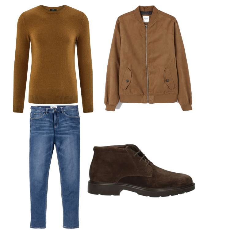 Outfit uomo - Urban #10326. Stile Urban per Tutti i giorni. Abbinamento con jeans, bomber, stivali e stivaletti, maglioni.