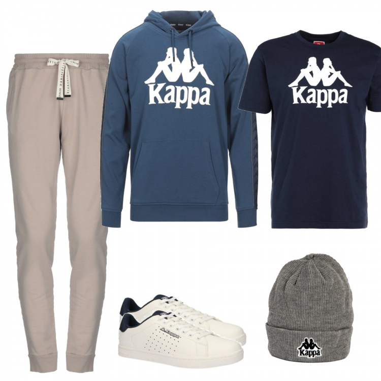Outfit uomo - Abbigliamento Kappa. Stile Casual per Tutti i giorni. Abbinamento con berretti, sneakers, t-shirt, pantaloni, felpe con cappuccio.