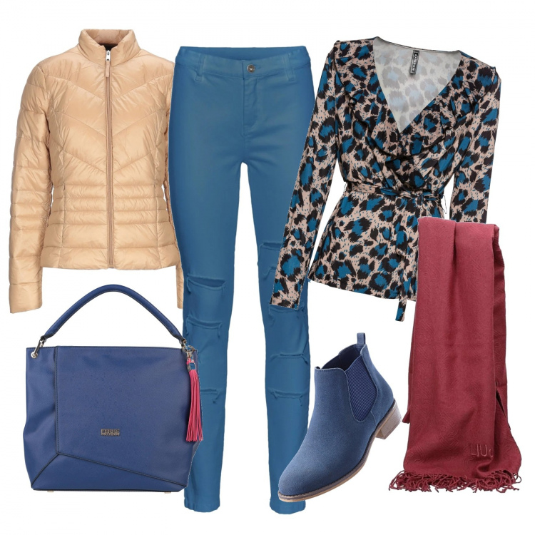 Outfit donna - Il mare d\'inverno. Stile Trendy per Tutti i giorni. Abbinamento con maglieria, pantaloni skinny, stivaletti chelsea, borse a mano, piumini, sciarpe.