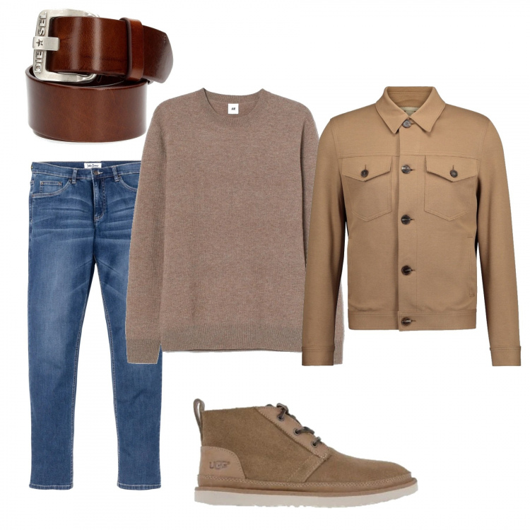 Outfit uomo - Urban #10334. Stile Urban per Tutti i giorni. Abbinamento con jeans, cinture, stivali e stivaletti, giacche, pullovers.