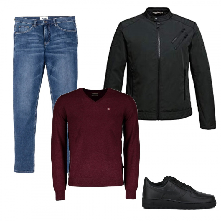 Outfit uomo - Biker Rock #983. Stile Biker Rock per Tutti i giorni. Abbinamento con jeans, maglioni, giacche, sneakers.