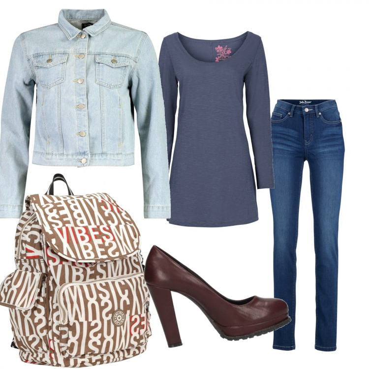 Outfit donna - Outfit per i mezzi tempi. Stile Basic per Tutti i giorni. Abbinamento con jeans, maglieria, zaini, blazer, décolleté.