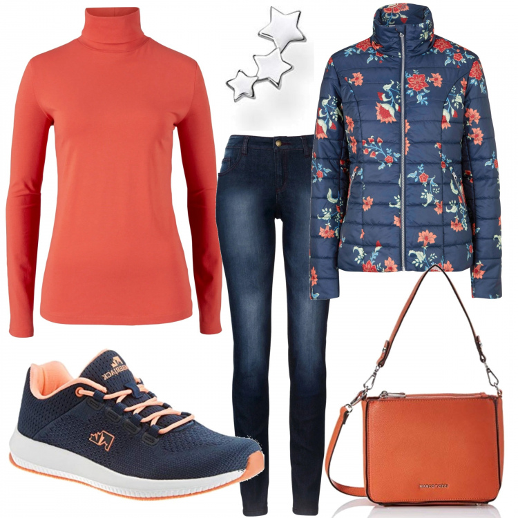 Outfit donna - Donna basic. Stile Basic per Tutti i giorni. Abbinamento con jeans skinny, maglieria, cappotti, borse a tracolla, sneakers, orecchini.