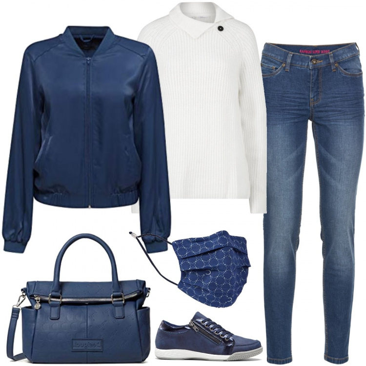 Outfit donna - Economy basic. Stile Basic per Tutti i giorni. Abbinamento con jeans skinny, maglioni, sneakers, blazer, borse a mano, sciarpe.