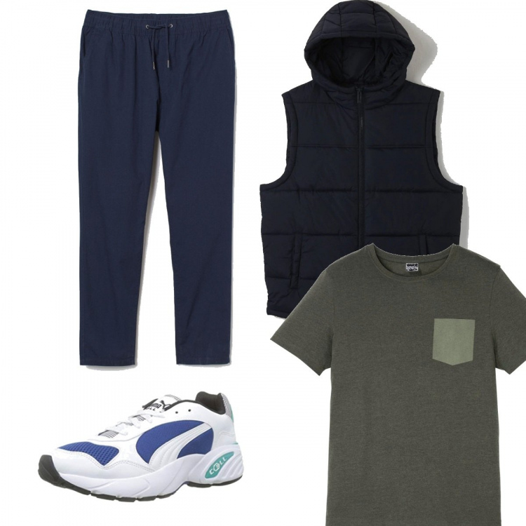 Outfit uomo - Casual #22837. Stile Casual per Tutti i giorni. Abbinamento con t-shirt, piumini, pantaloni, sneakers.