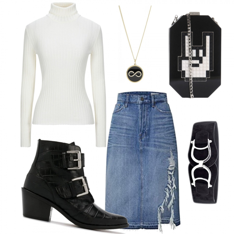 Outfit donna - Country rock!. Stile Rock per Tutti i giorni. Abbinamento con cinture, maglieria, borse a tracolla, ciondoli, stivali, gonne longuette.