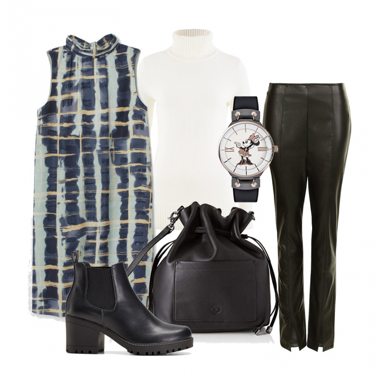 Outfit donna - Scamiciato e leggins. Stile Urban per Tutti i giorni. Abbinamento con stivaletti chelsea, maglieria, pantaloni skinny, vestiti corti, orologi analogici, borse a spalla.
