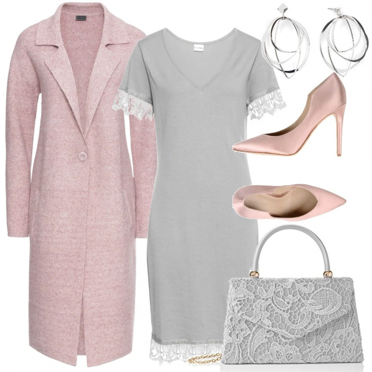 Outfit donna - Cerimonia curvy e delicata. Stile Chic per Cerimonia. Abbinamento con cappotti, vestiti, jeans dritti, décolleté, borse a mano.