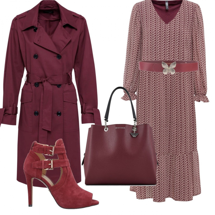 Outfit donna - Trendy #77673. Stile Trendy per Serata fuori. Abbinamento con vestiti corti, trench, stivaletti, cinture, shopping bag.
