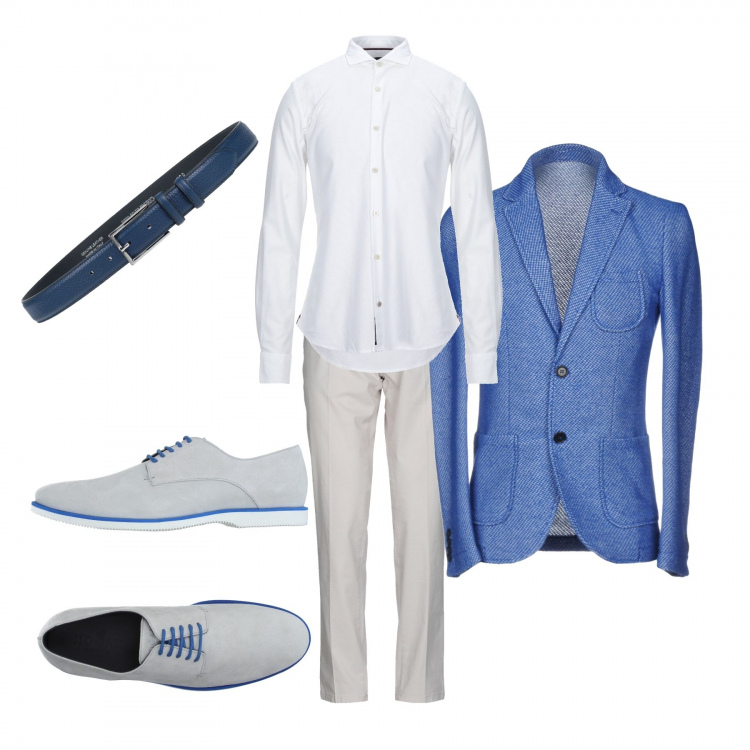 Outfit uomo - Blu che passione!. Stile Business/Elegante per Serata speciale. Abbinamento con giacche, cinture, pantaloni, scarpe stringate, camicie.