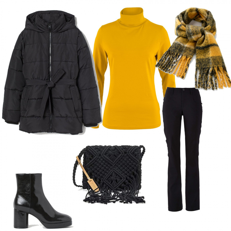 Outfit donna - Un caldo dolcevita. Stile Trendy per Tutti i giorni. Abbinamento con pantaloni, pullovers, sciarpe, piumini, borse a tracolla, stivali.