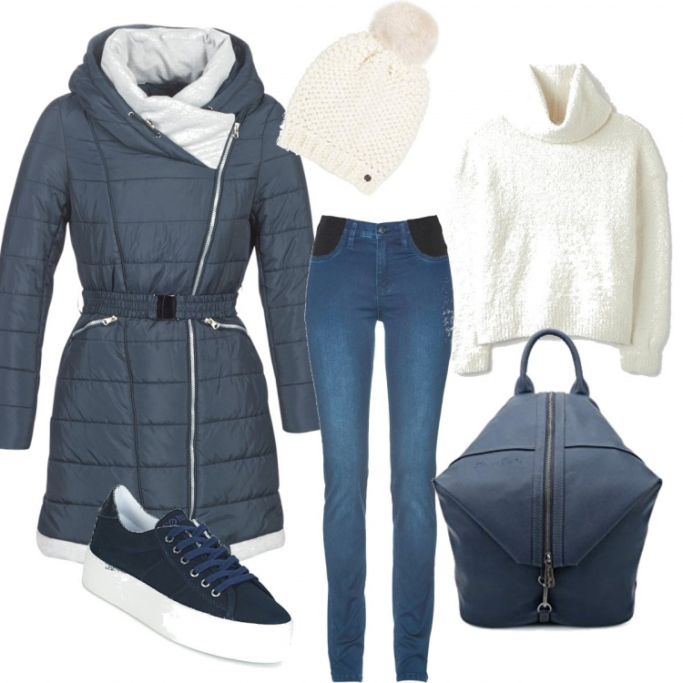 Outfit donna - Urban #28941. Stile Urban per Tutti i giorni. Abbinamento con jeans skinny, pullovers, piumini, sneakers, zaini, berretti.