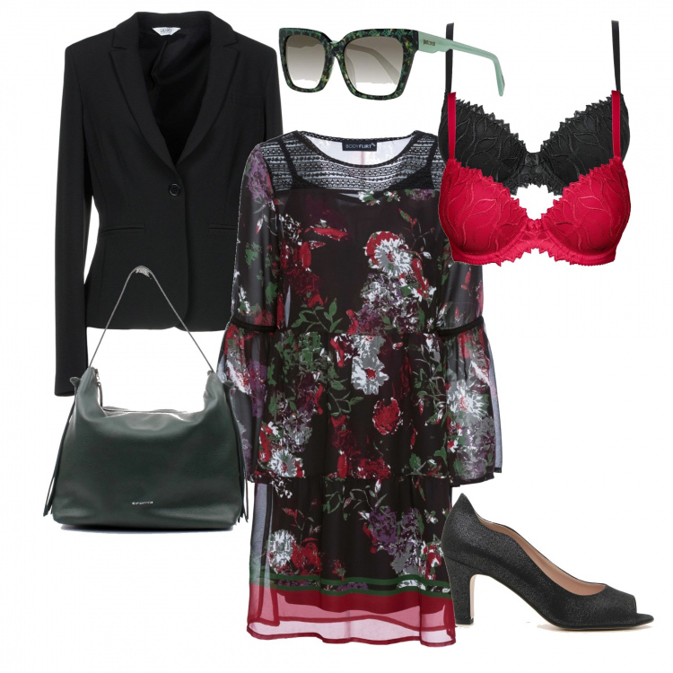 Outfit donna - Giacca nera e décolleté spuntate. Stile Bon Ton per Ufficio. Abbinamento con reggiseni, vestiti, blazer, borse a spalla, décolleté, occhiali da sole.