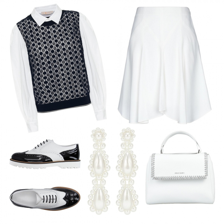 Outfit donna - Bon Ton d\'altri tempi!. Stile Bon Ton per Serata fuori. Abbinamento con scarpe stringate, gonne longuette, borse a mano, pullovers, orecchini.