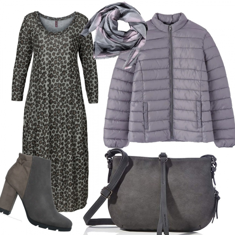 Outfit donna - Urban #29007. Stile Urban per Tutti i giorni. Abbinamento con vestiti midi/longuette, foulard, stivaletti, cappotti, borse a spalla.