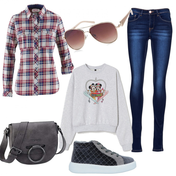Outfit donna - Basic #41858. Stile Basic per Tutti i giorni. Abbinamento con camicie, sneakers alte, jeans, felpe, occhiali da sole, borse a tracolla.