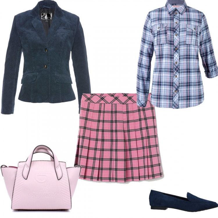 Outfit donna - #Mi vesto bene con poco. Stile Urban per Scuola/Università. Abbinamento con camicie, blazer, mocassini, borse a mano, minigonne.