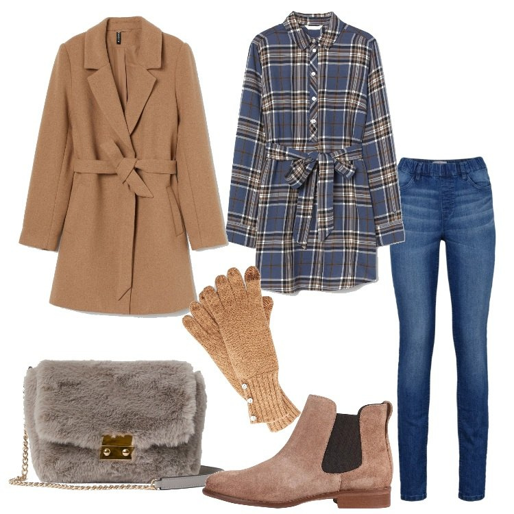 Outfit donna - Mammina a novembre. Stile Basic per Tutti i giorni. look ideale per Premaman. Abbinamento con jeggings, stivaletti, guanti, camicie, cappotti, borse a mano.