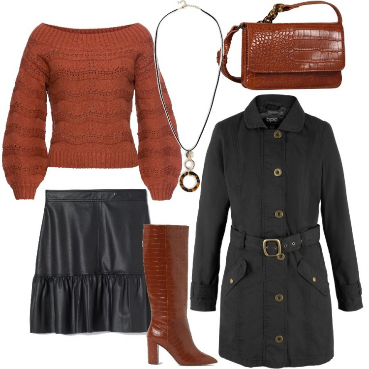 Outfit donna - Pelle...bicolore. Stile Rock per Tutti i giorni. Abbinamento con maglioni, trench, collane, gonne, stivali, borse a spalla.