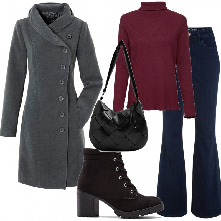 Outfit donna - Vita da tre...menda! ;). Stile Trendy per Tutti i giorni. Abbinamento con cappotti, stivaletti, jeans a zampa, pullovers, borse a spalla.