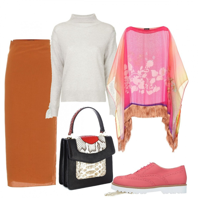 Outfit donna - Serata comoda. Stile Chic per Serata fuori. Abbinamento con scarpe stringate, borse a mano, maglieria, cappotti, gonne longuette.