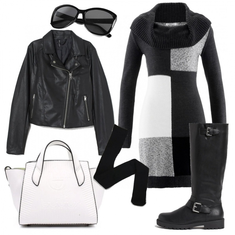 Outfit donna - Dress code: praticità. Stile Basic per Tutti i giorni. Abbinamento con vestiti midi/longuette, collant, borse a mano, stivali, cappotti, occhiali da sole.