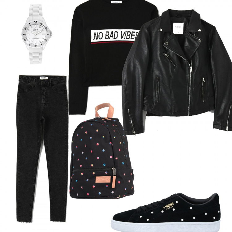 Outfit donna - Low cost invernali. Stile Basic per Tutti i giorni. Abbinamento con sneakers, zaini, jeans skinny, cappotti, pullovers, orologi.