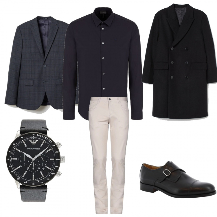 Outfit uomo - Business/Elegante #3779. Stile Business/Elegante per Ufficio. Abbinamento con scarpe stringate, pantaloni, giacche, camicie, cappotti, orologi.