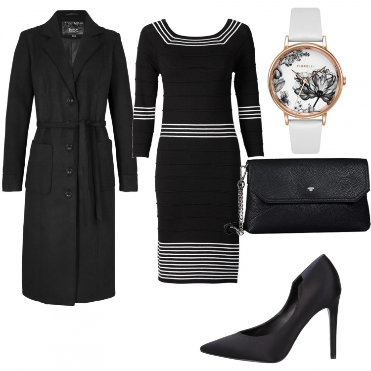 Outfit donna - Bon Ton Low Cost. Stile Bon Ton per Ufficio. Abbinamento con vestiti, cappotti, décolleté, borse a tracolla, orologi analogici.