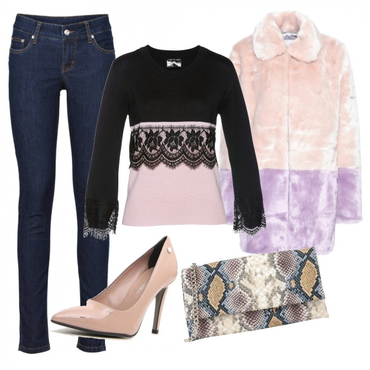 Outfit donna - La pochette da giorno animalier. Stile Chic per Tutti i giorni. Abbinamento con jeans skinny, maglioni, ecopellicce, borse a mano, décolleté.