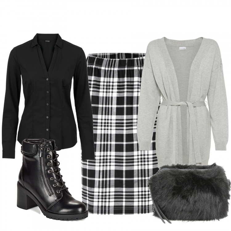 Outfit donna - Urban #29216. Stile Urban per Tutti i giorni. Abbinamento con camicie, gonne, cardigans, borse a tracolla, stivaletti.