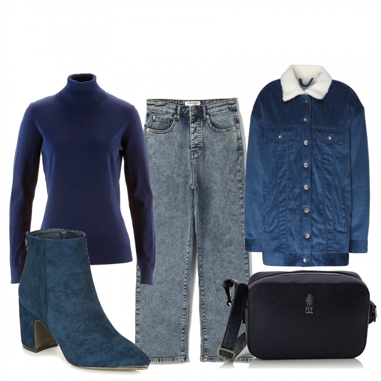 Outfit donna - Basic #42016. Stile Basic per Tutti i giorni. Abbinamento con maglieria, cappotti, jeans dritti, stivaletti, borse a tracolla.