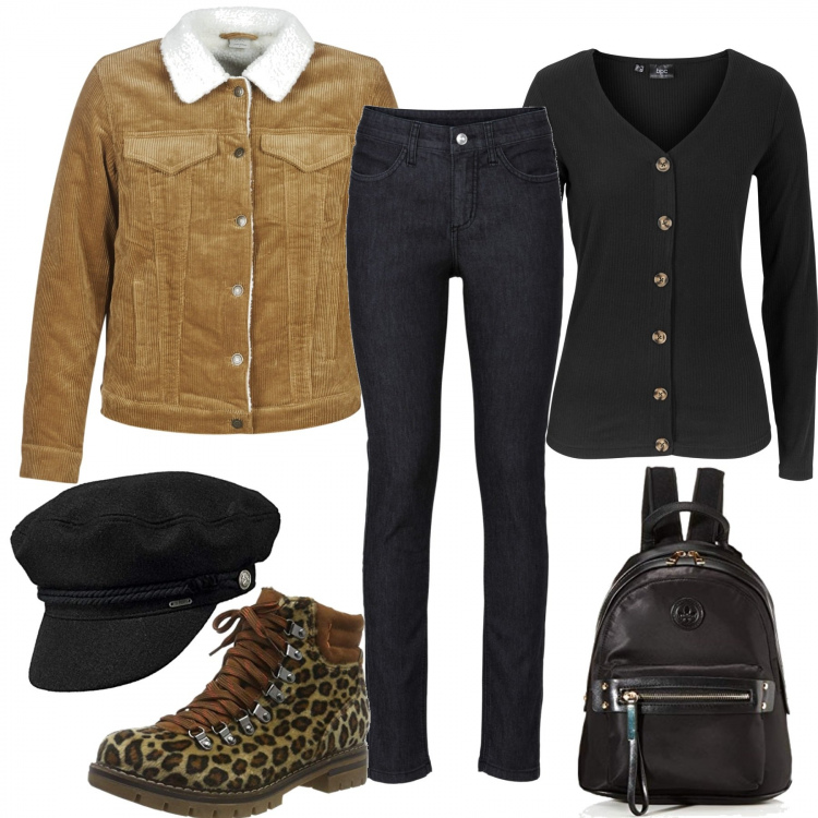 Outfit donna - Consigli di stile inverno low-cost. Stile Urban per Tutti i giorni. Abbinamento con jeans skinny, cardigans, blazer, stivali da neve, zaini, cappelli con visiera.