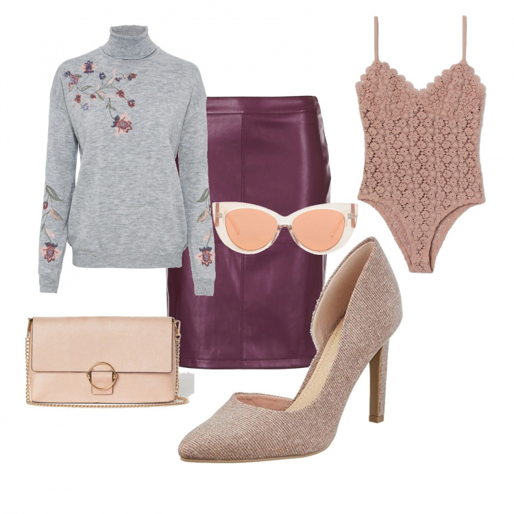 Outfit donna - Un autunno romantico. Stile Chic per Tutti i giorni. Abbinamento con pantaloni, occhiali da sole, minigonne, body, scarpe col tacco, clutch.