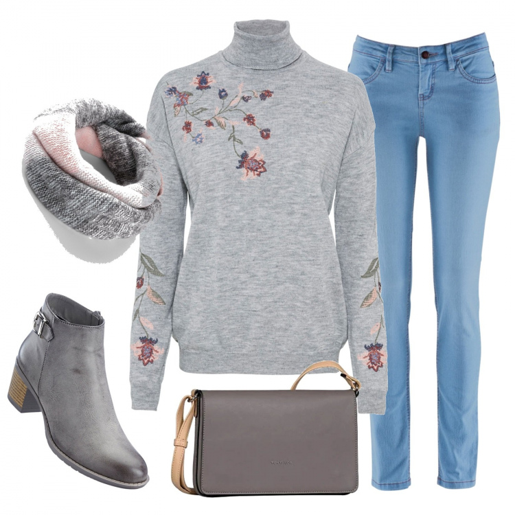 Outfit donna - Total look. Stile Trendy per Tutti i giorni. Abbinamento con pantaloni, jeans skinny, borse a tracolla, stivaletti, borse a spalla.