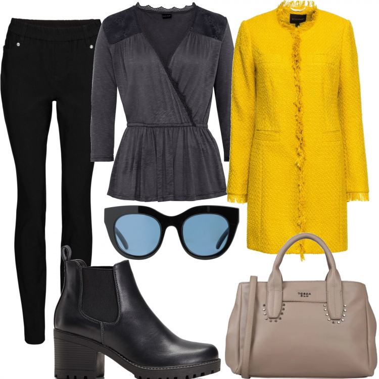 Outfit donna - Donna 30 anni - low cost. Stile Urban per Tutti i giorni. Abbinamento con stivaletti chelsea, trench, pullovers, pantaloni skinny, borse a mano, occhiali da sole.