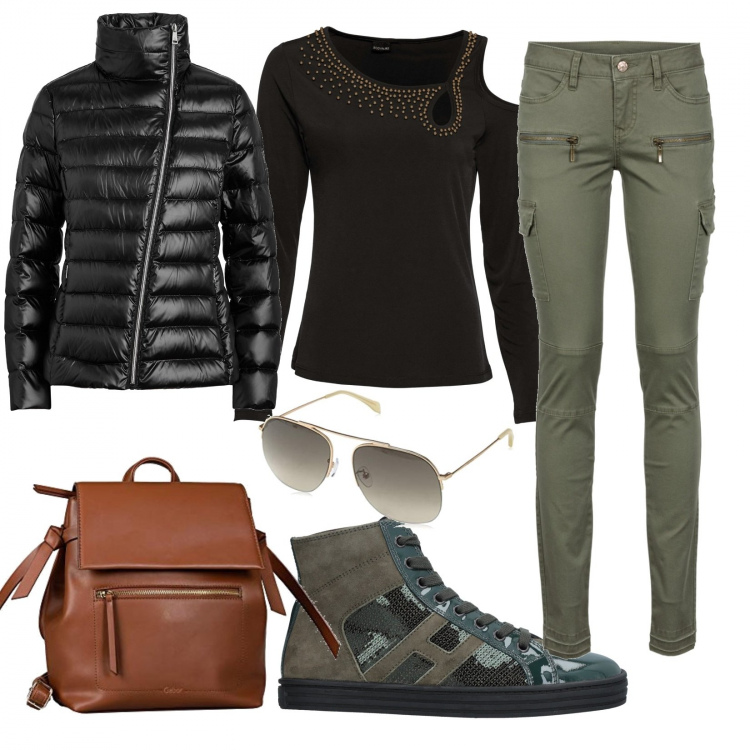 Outfit donna - Basic #42170. Stile Basic per Tutti i giorni. Abbinamento con pantaloni cargo, pullovers, sneakers, piumini, zaini, occhiali da sole.