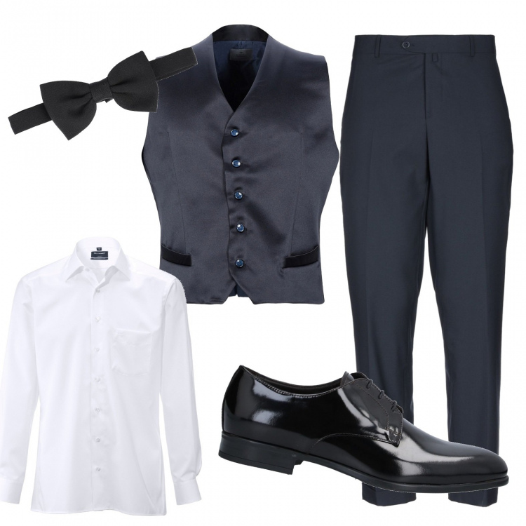 Outfit homme - Mariage. Style Business/Elégant pour Cérémonie. Assortir avec gilets sans manche, chemisiers, pantalon , nœud papillon, chaussures à lacets.