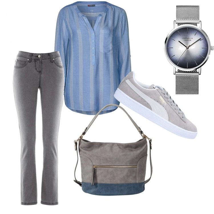 Outfit donna - Tutti i giorni. Stile Basic per Tutti i giorni. Abbinamento con jeans slim fit, borse a mano, sneakers, camicie, orologi analogici.