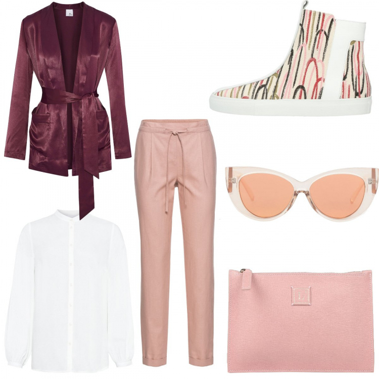 Outfit donna - Basic #42216. Stile Basic per Tutti i giorni. Abbinamento con pantaloni, bluse, blazer, sneakers alte, borse a mano, occhiali da sole.