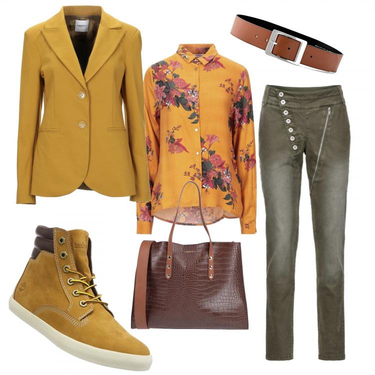 Outfit donna - Autunno mood senape!. Stile Trendy per Tutti i giorni. Abbinamento con cinture, pantaloni, blazer, borse a mano, camicie, sneakers alte.