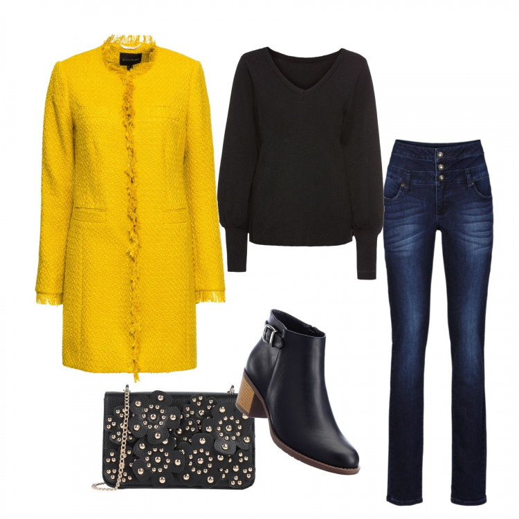 Outfit donna - A passeggio. Stile Urban per Tutti i giorni. Abbinamento con maglieria, trench, jeans skinny, stivaletti, borse a tracolla.