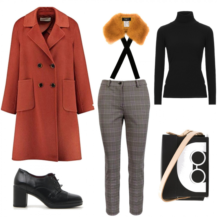 Outfit donna - Fall in love with Fall!. Stile Urban per Ufficio. Abbinamento con borse a tracolla, ecopellicce, pullovers, trench, scarpe stringate, pantaloni.