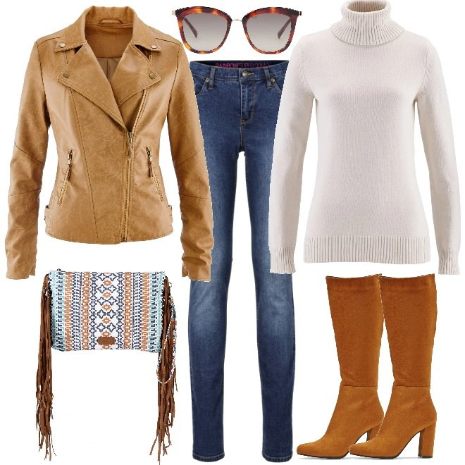 Outfit donna - Lo stile basic. Stile Basic per Tutti i giorni. Abbinamento con jeans skinny, maglieria, blazer, stivali, borse a mano, occhiali da sole.