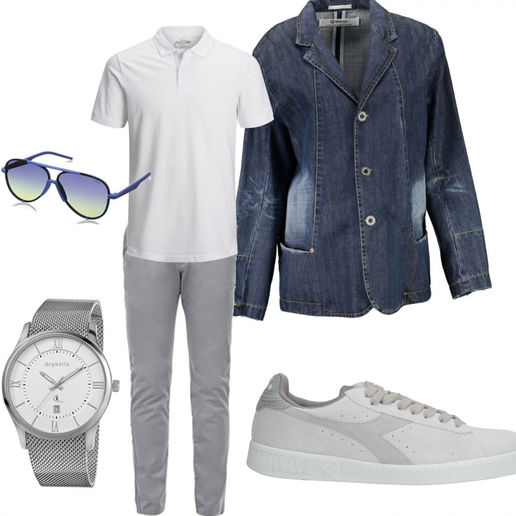 Outfit uomo - Casual #23338. Stile Casual per Tutti i giorni. Abbinamento con giacche, polo, sneakers, occhiali da sole, orologi, pantaloni.