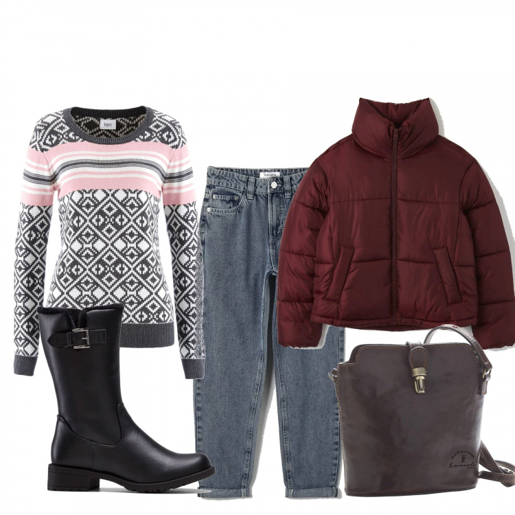 Outfit donna - Basic #42297. Stile Basic per Tutti i giorni. Abbinamento con maglieria, stivali, cappotti, jeans mom, borse a secchiello.