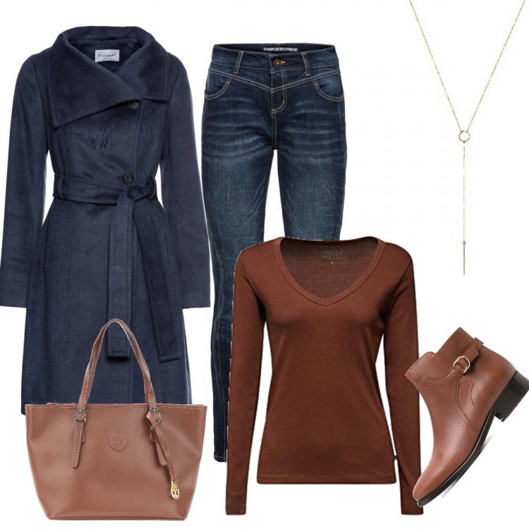 Outfit donna - Trendy #79166. Stile Trendy per Tutti i giorni. Abbinamento con jeans boyfriend, cappotti, borse a mano, stivaletti chelsea, t-shirt, collane.