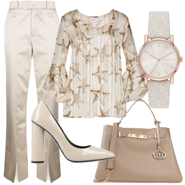 Outfit donna - Stelle marine in ufficio. Stile Chic per Ufficio. Abbinamento con vestiti midi/longuette, borse a mano, décolleté, orologi, pantaloni.