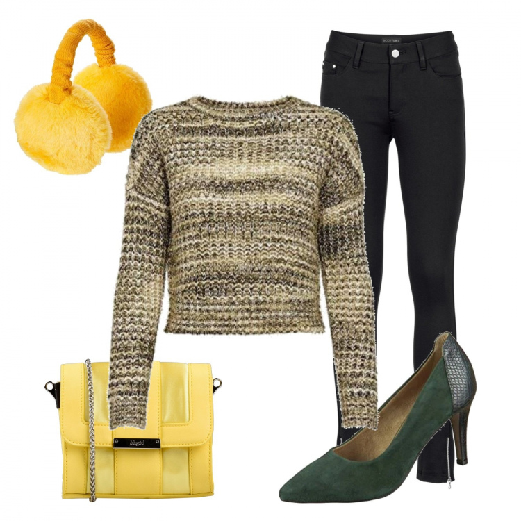 Outfit donna - Il maglioncino. Stile Trendy per Tutti i giorni. Abbinamento con pantaloni, borse a mano, pullovers, décolleté, pullovers.